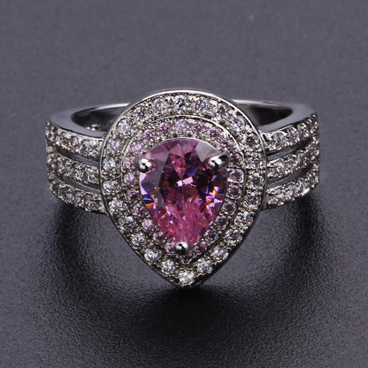 Full Diamond Heart-shaped Ruby Gold-plated Zircon Ladies Ring