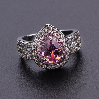 Full Diamond Heart-shaped Ruby Gold-plated Zircon Ladies Ring